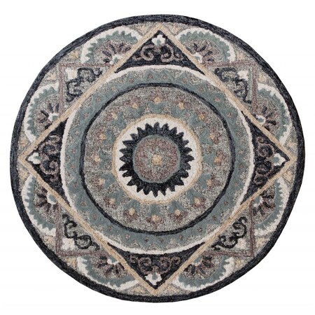 Palacedesigns 3 ft. Round Gray Geometric Medallion Area Rug - Gray - 3' PA3097258
